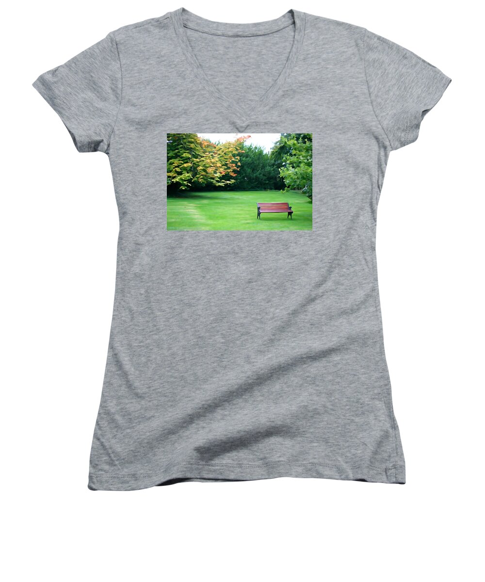Bench Women's V-Neck featuring the photograph Serenity by Norma Brock