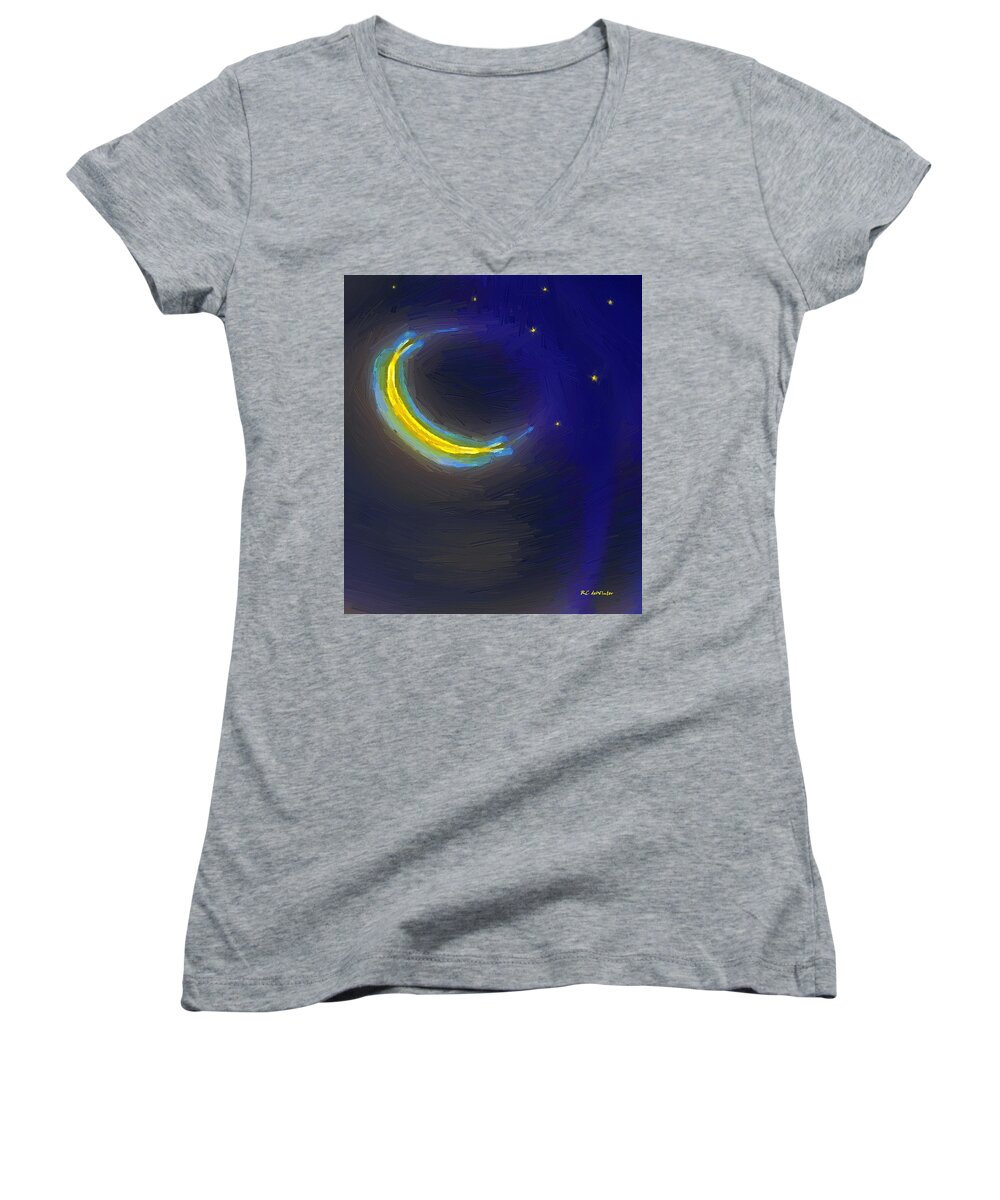 Sky Women's V-Neck featuring the painting Seven Stars and the Moon by RC DeWinter