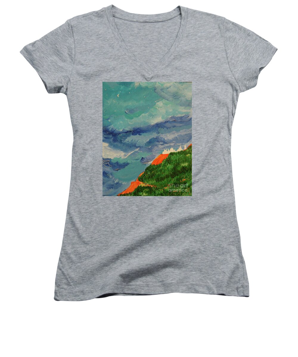 Landscape Women's V-Neck featuring the painting Shangri-La by First Star Art