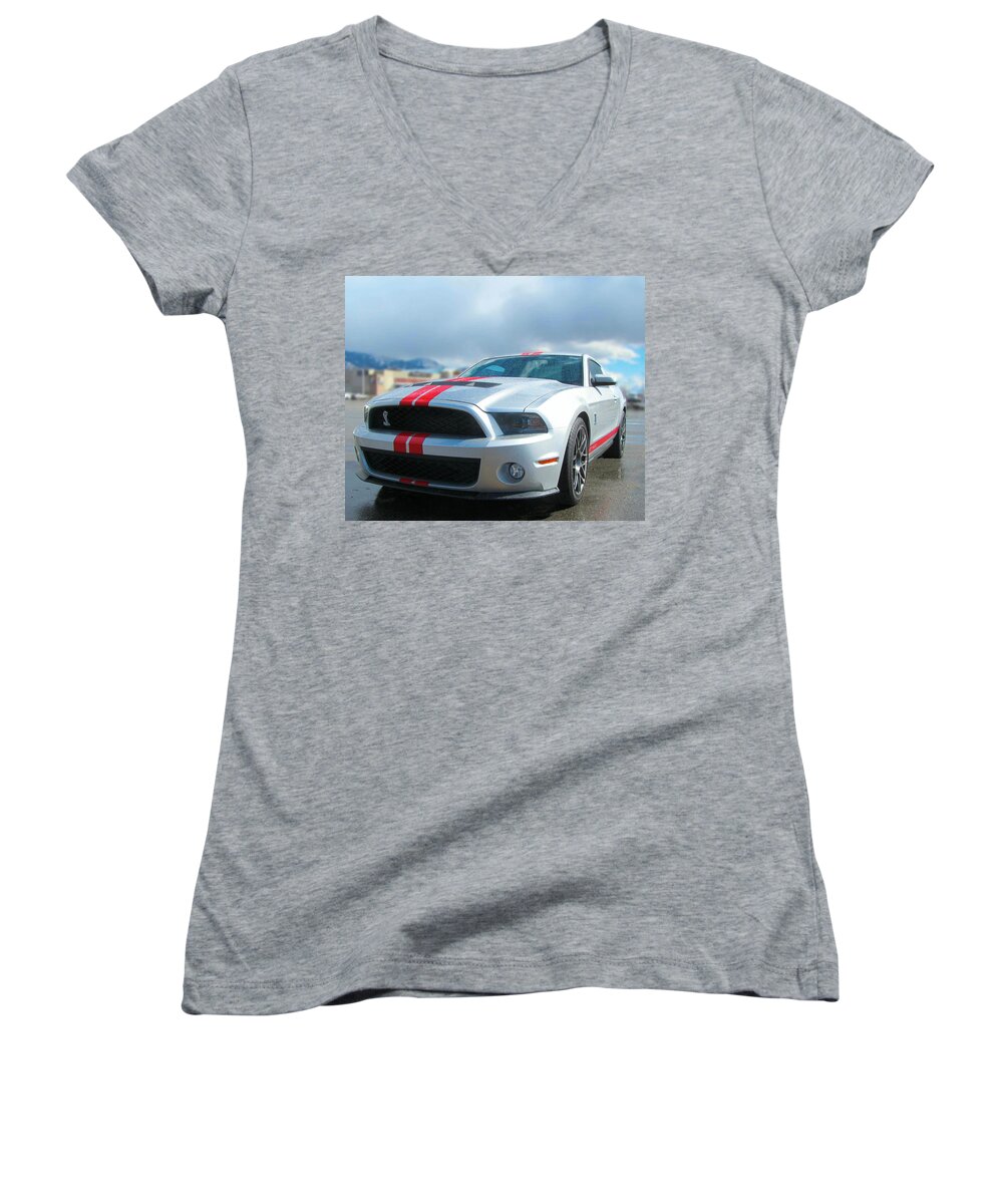 Ford Mustang Cobra Women's V-Neck featuring the digital art Shelby by Gary Baird
