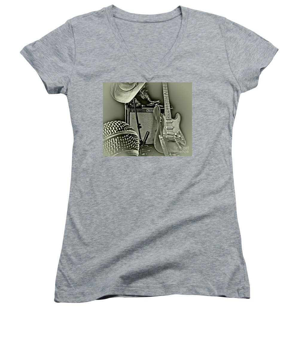 Music Women's V-Neck featuring the photograph Show's Over - B W by Robert Frederick