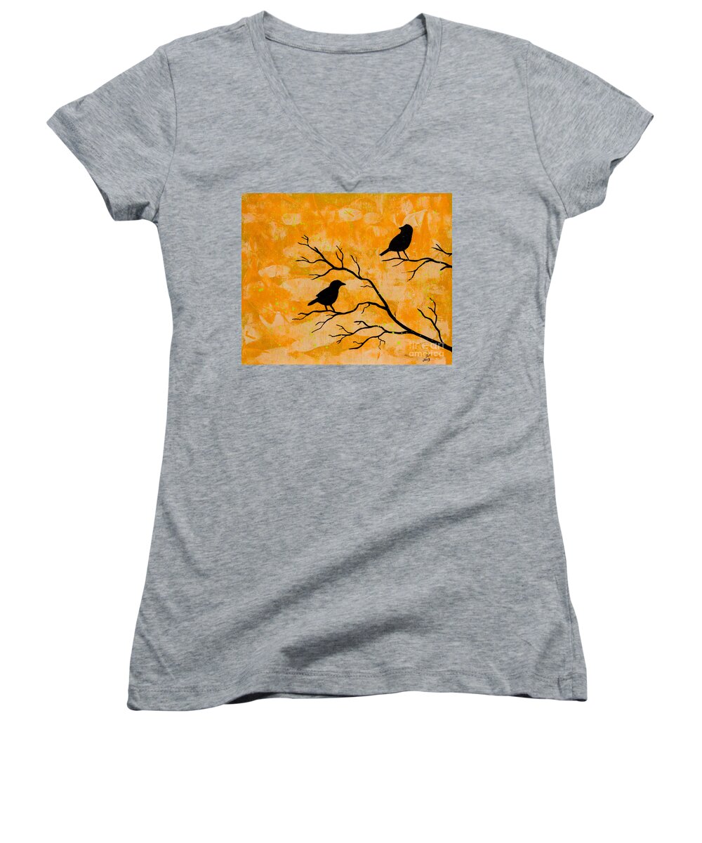  Women's V-Neck featuring the painting Silhouette orange by Stefanie Forck