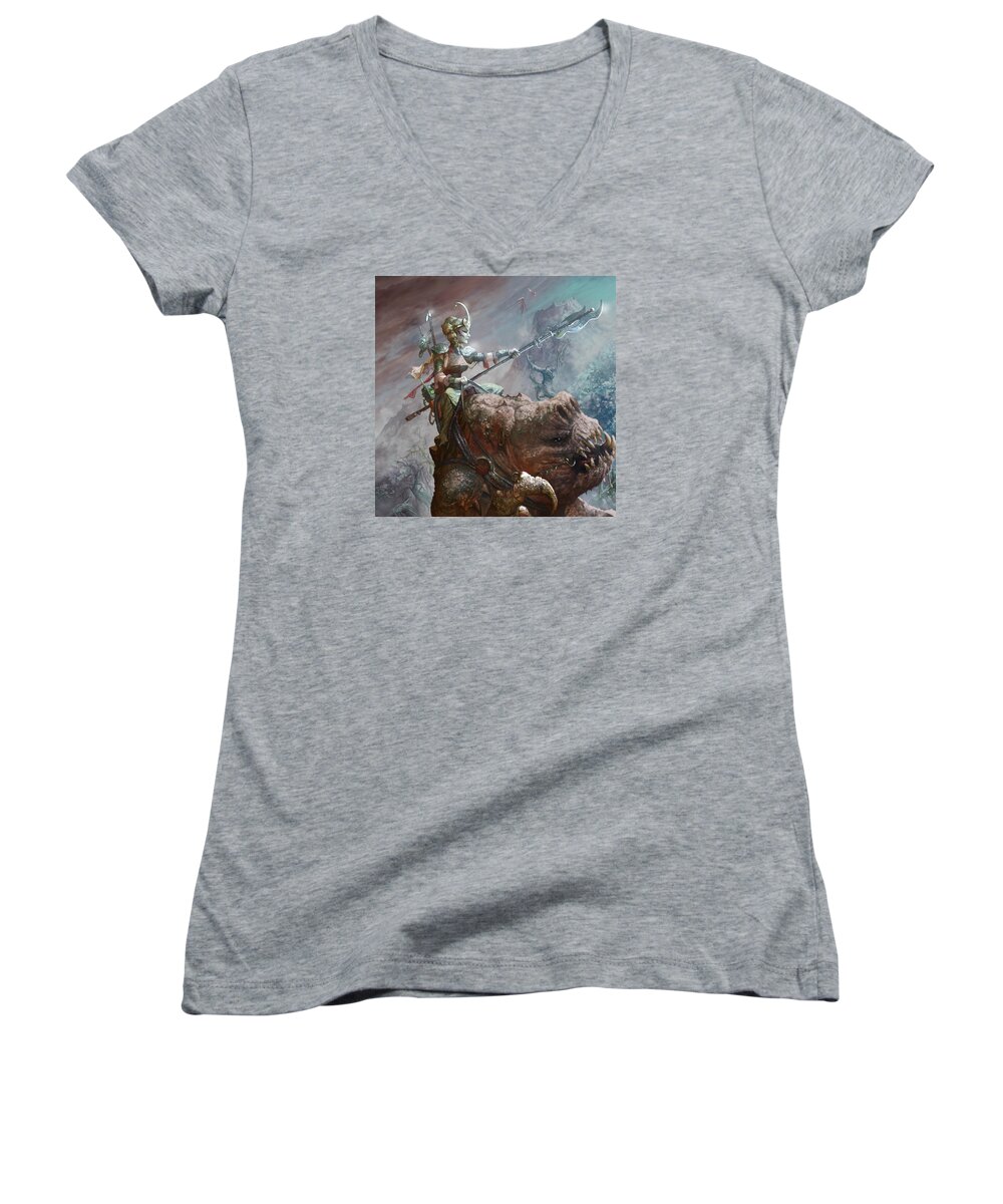 Star Wars Women's V-Neck featuring the digital art Singing Mountain Sister by Ryan Barger