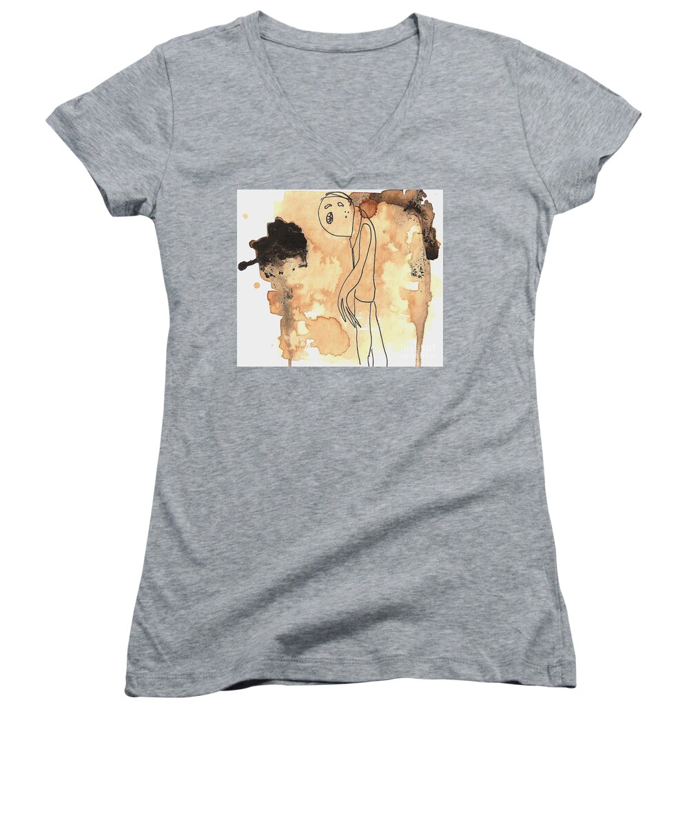 Figure Women's V-Neck featuring the drawing Slouch by Jeff Barrett