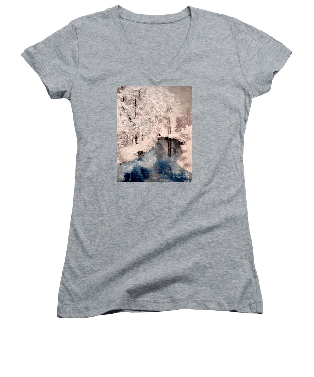 Snow Women's V-Neck featuring the painting Winter Wonderland by Denise Tomasura