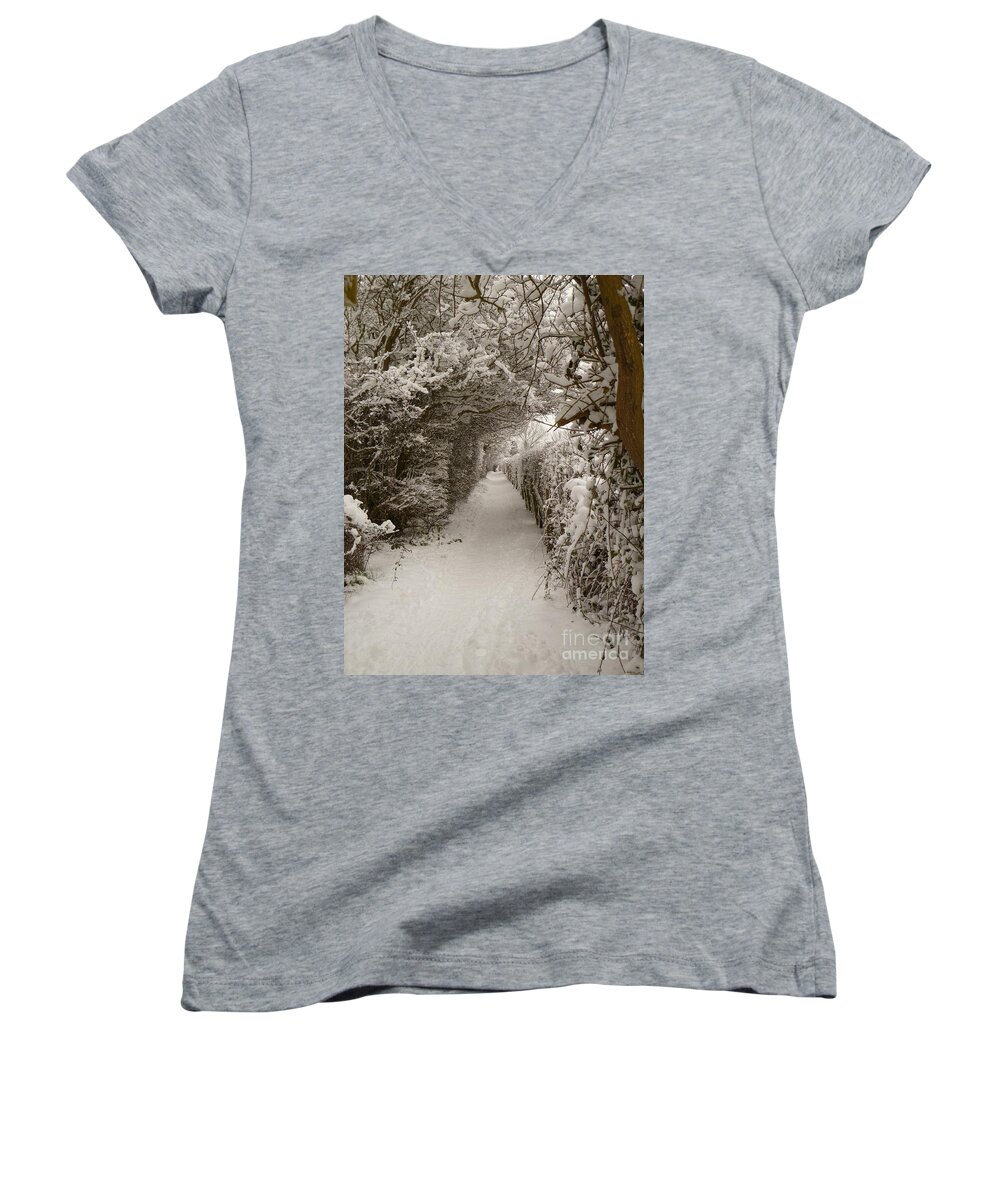 Snow Women's V-Neck featuring the photograph Snowy Path by Vicki Spindler