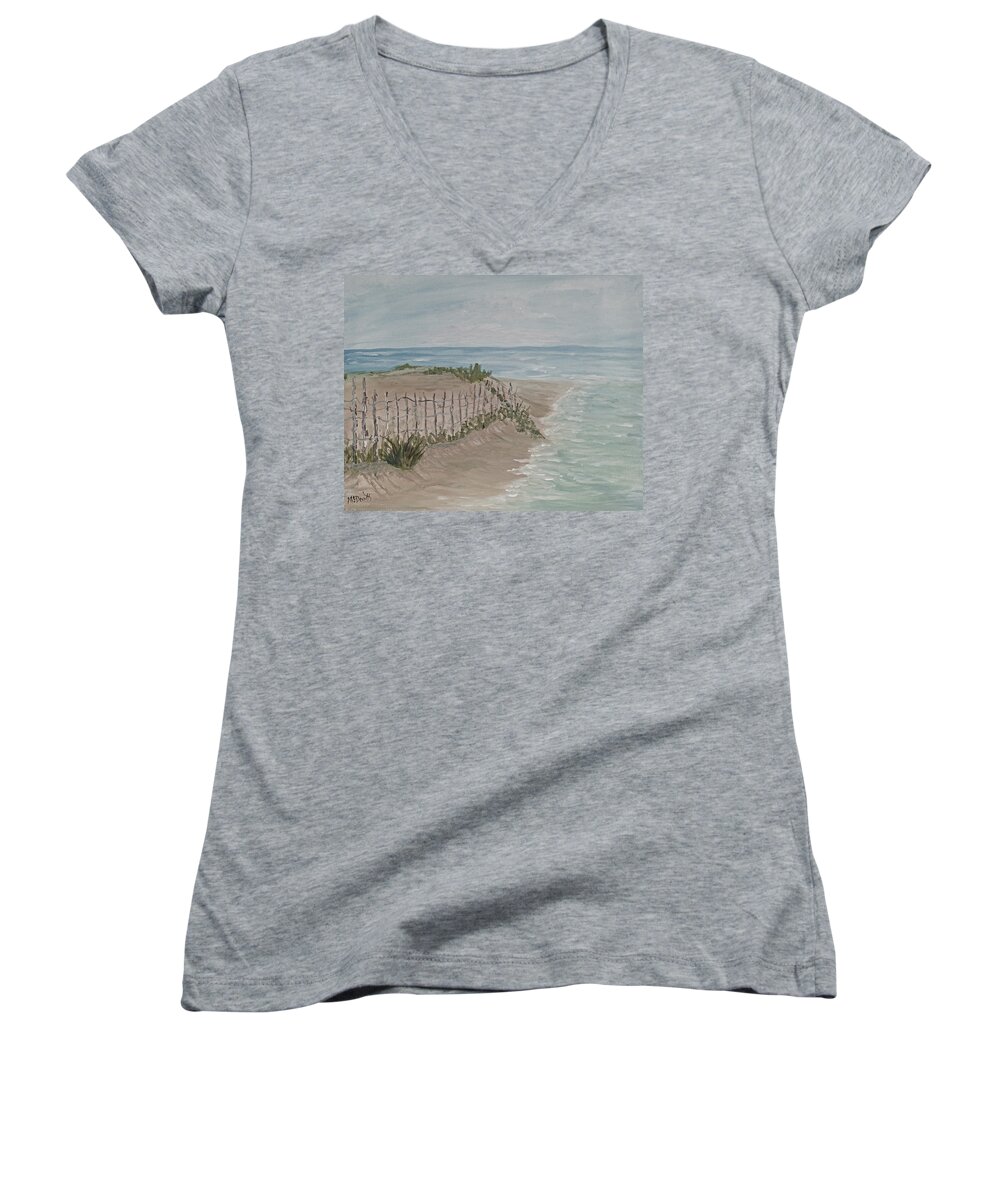 Seascape Women's V-Neck featuring the painting Soft Sea by Barbara McDevitt