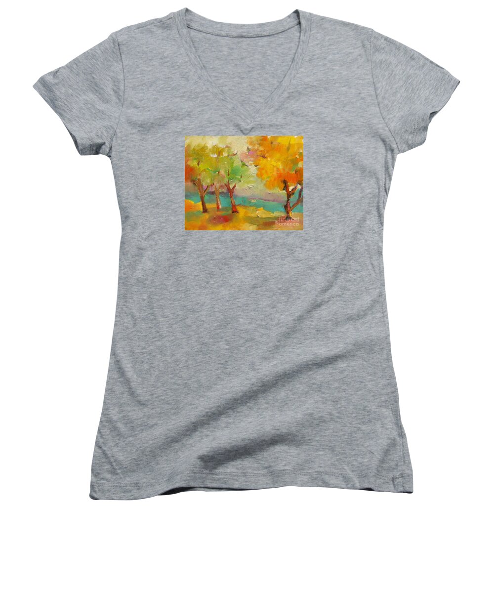 Trees Women's V-Neck featuring the painting Soft Trees by Michelle Abrams