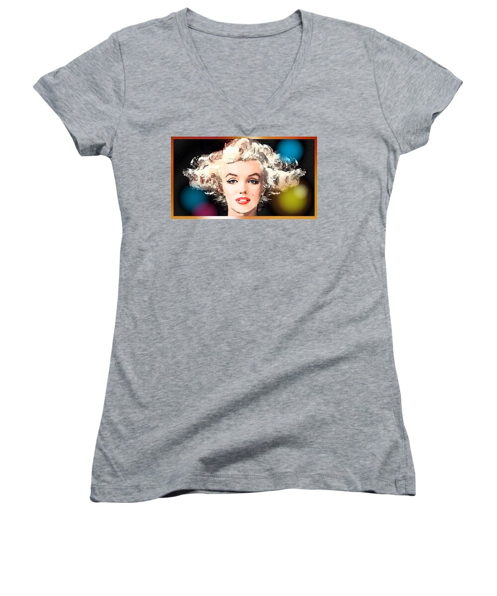 Marilyn Women's V-Neck featuring the painting Marilyn - Some Like It Hot by Hartmut Jager