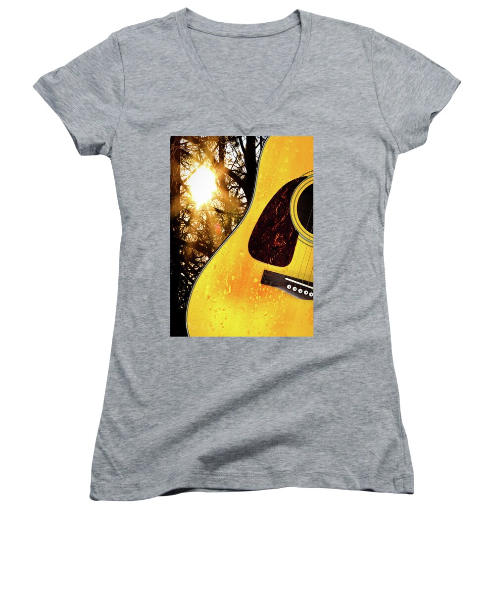 Guitar Women's V-Neck featuring the photograph Songs From The Wood by Bob Orsillo