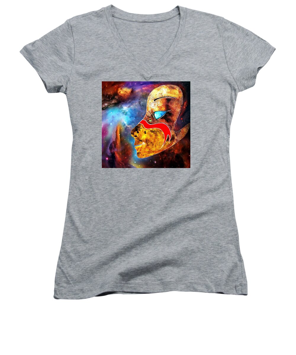Space Women's V-Neck featuring the painting Space Glory by Hartmut Jager