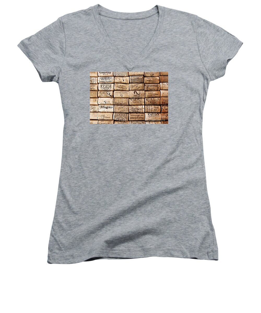 Wine Women's V-Neck featuring the photograph Spanish Corks by Clare Bevan