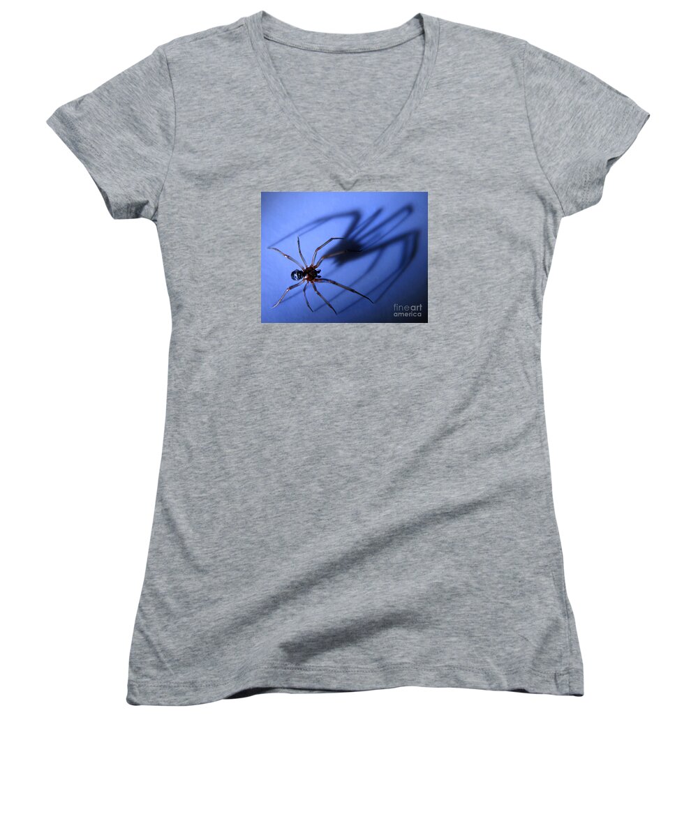Spider Women's V-Neck featuring the photograph Spider Blue by Jennie Breeze