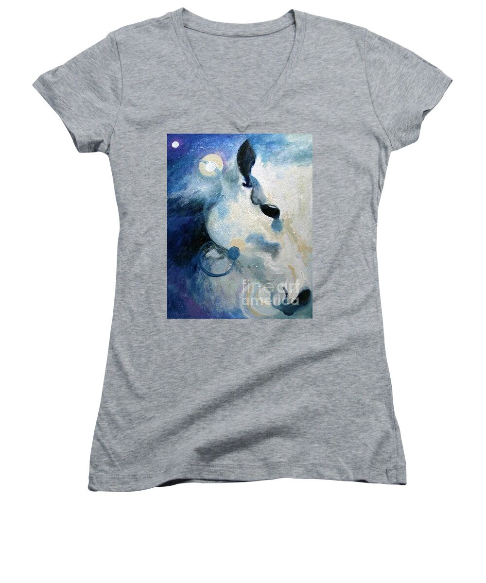 Horse Women's V-Neck featuring the painting Spirit of Chantilly by Alison Caltrider