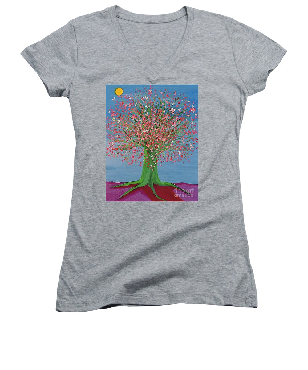 Spring Women's V-Neck featuring the painting Spring Fantasy Tree by jrr by First Star Art