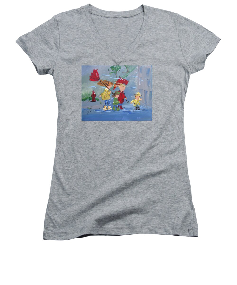 Spring Women's V-Neck featuring the painting Spring in our Step by Terri Einer