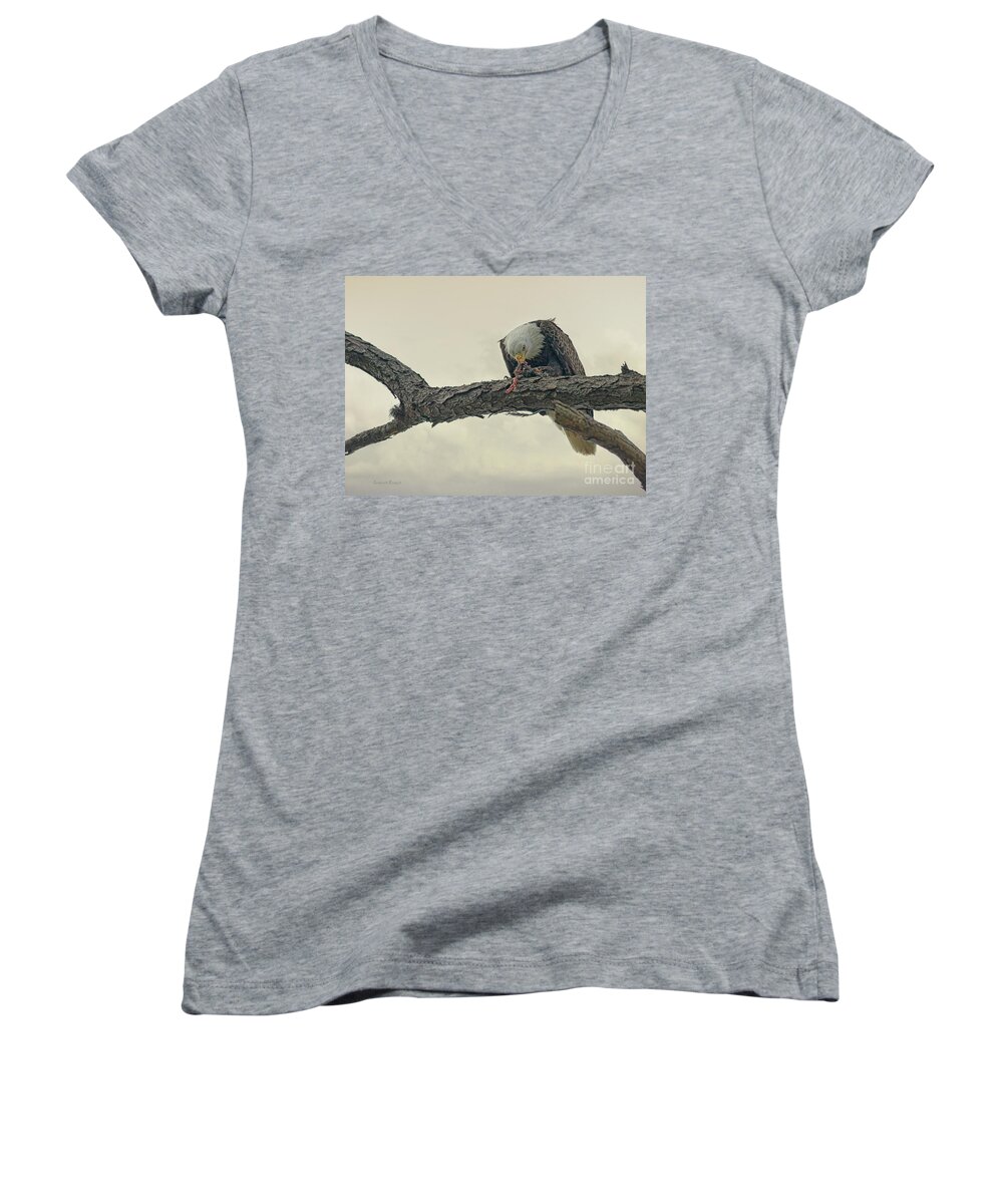Eagle Women's V-Neck featuring the photograph Squirrel Lunch by Deborah Benoit