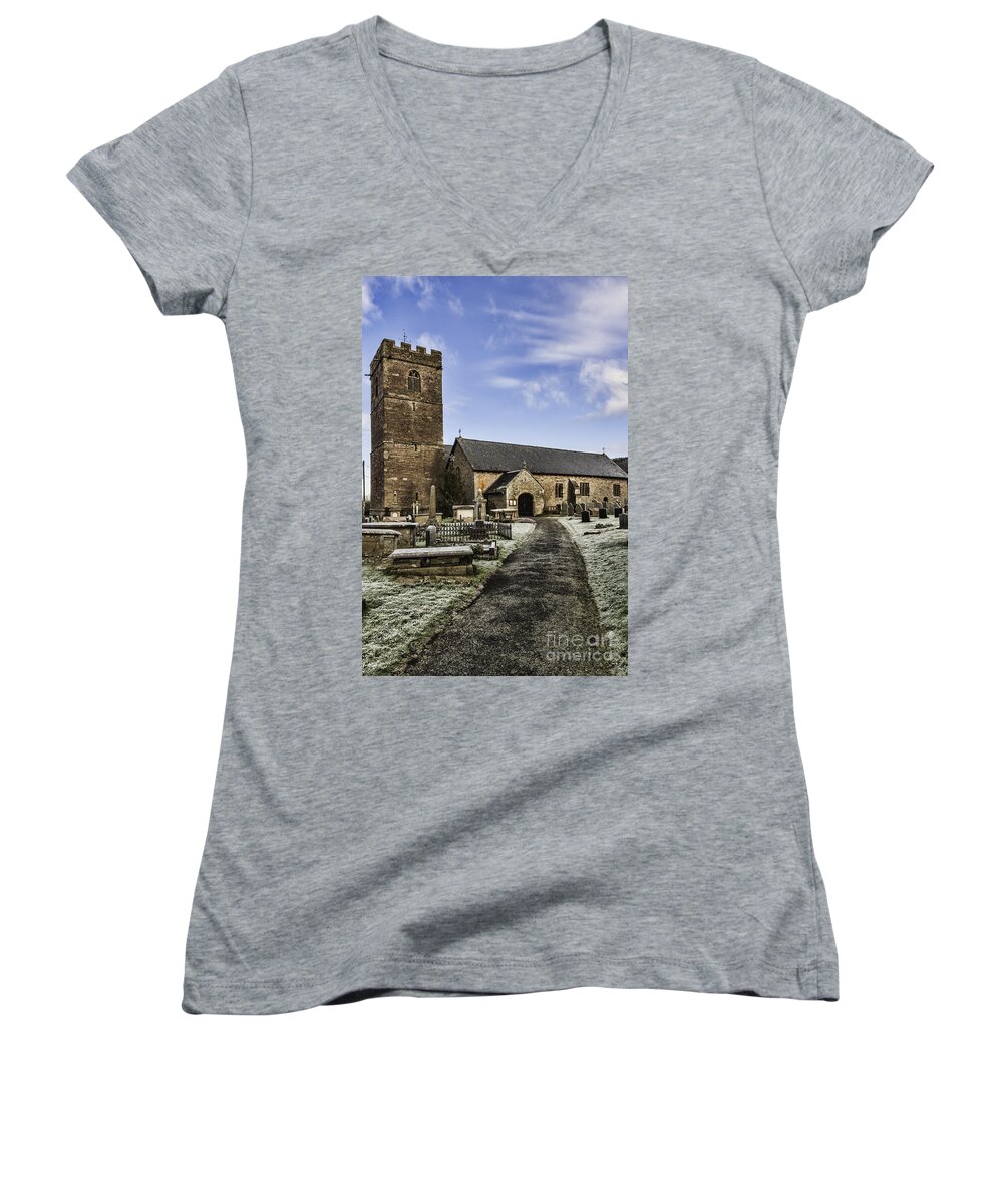 Talgarth Women's V-Neck featuring the photograph St Gwendolines Church Talgarth 4 by Steve Purnell