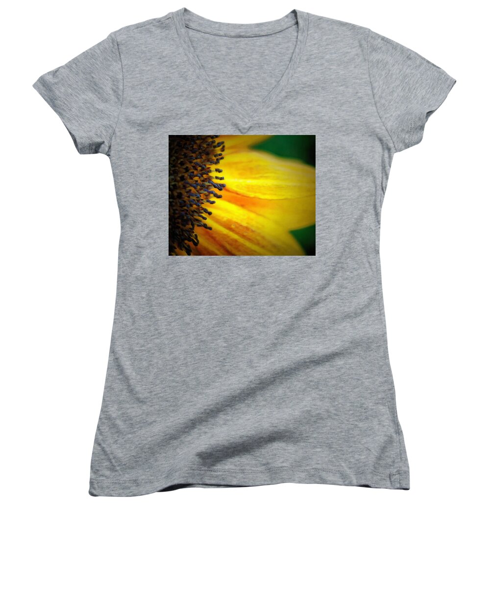 Sunflower Women's V-Neck featuring the digital art Stamen Velvet by Sarah Sever