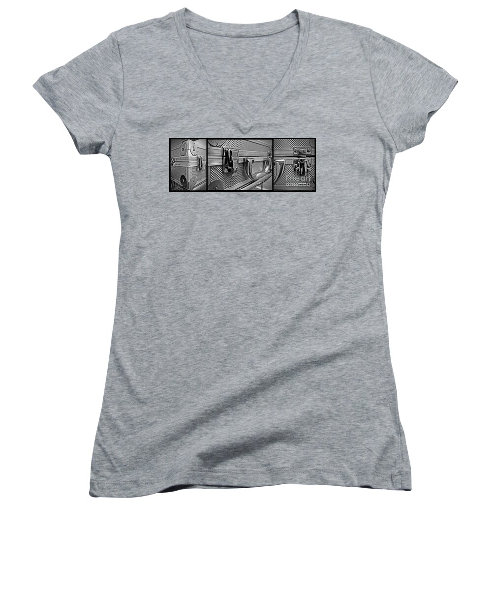 Triptych Women's V-Neck featuring the photograph Steel Box - Triptych by James Aiken