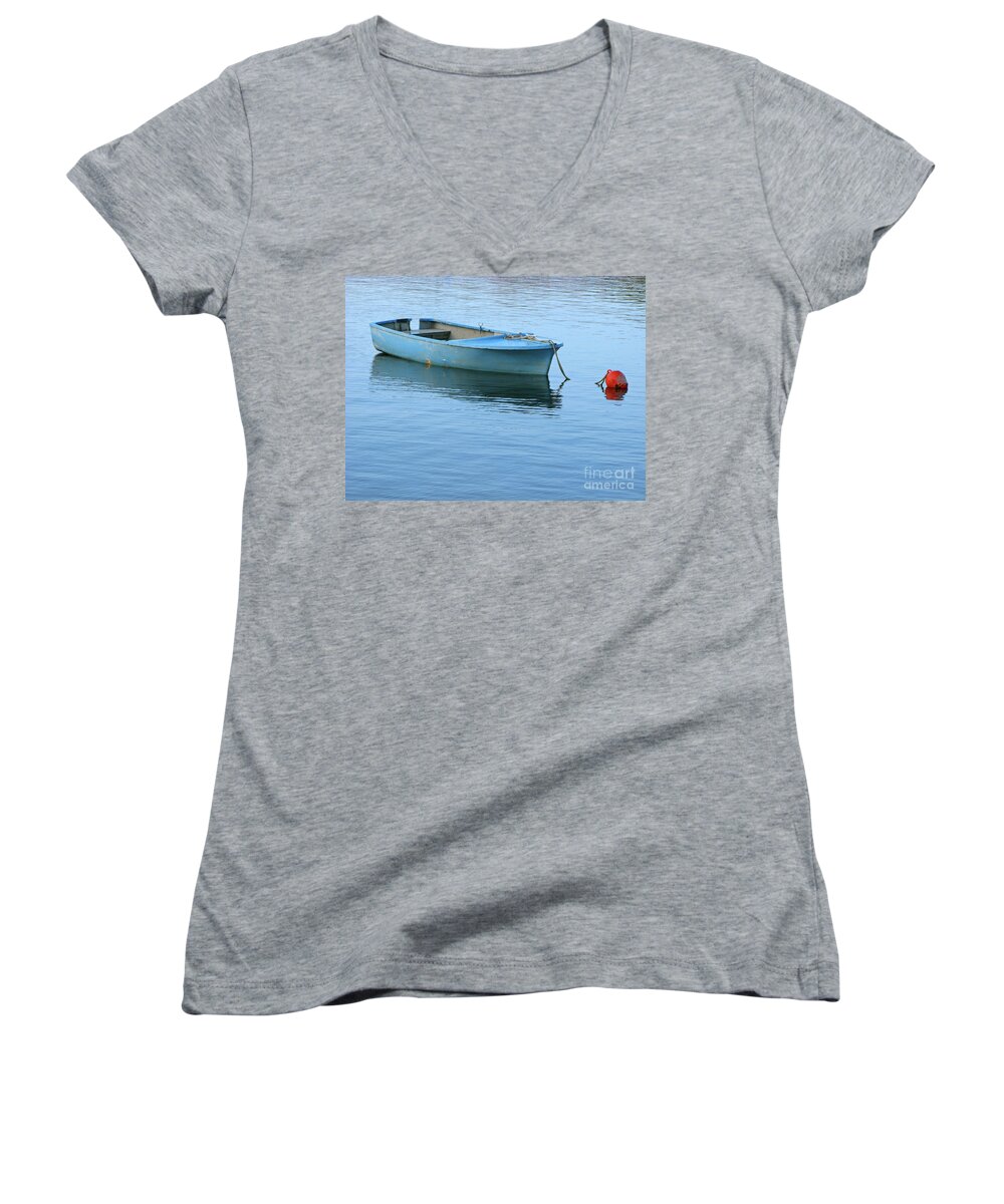 Rowboat Women's V-Neck featuring the photograph Still Afloat by Ann Horn