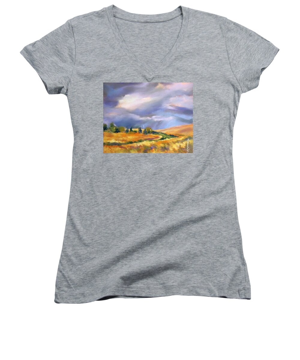 Sky Women's V-Neck featuring the painting Storm Colors by Rae Andrews