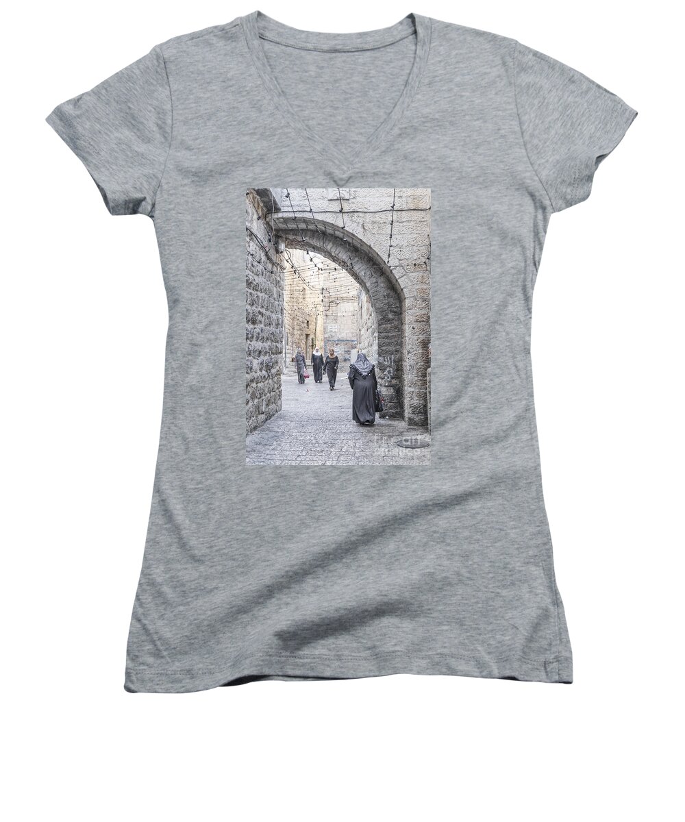 Alley Women's V-Neck featuring the photograph Street In Jerusalem Old Town Israel by JM Travel Photography
