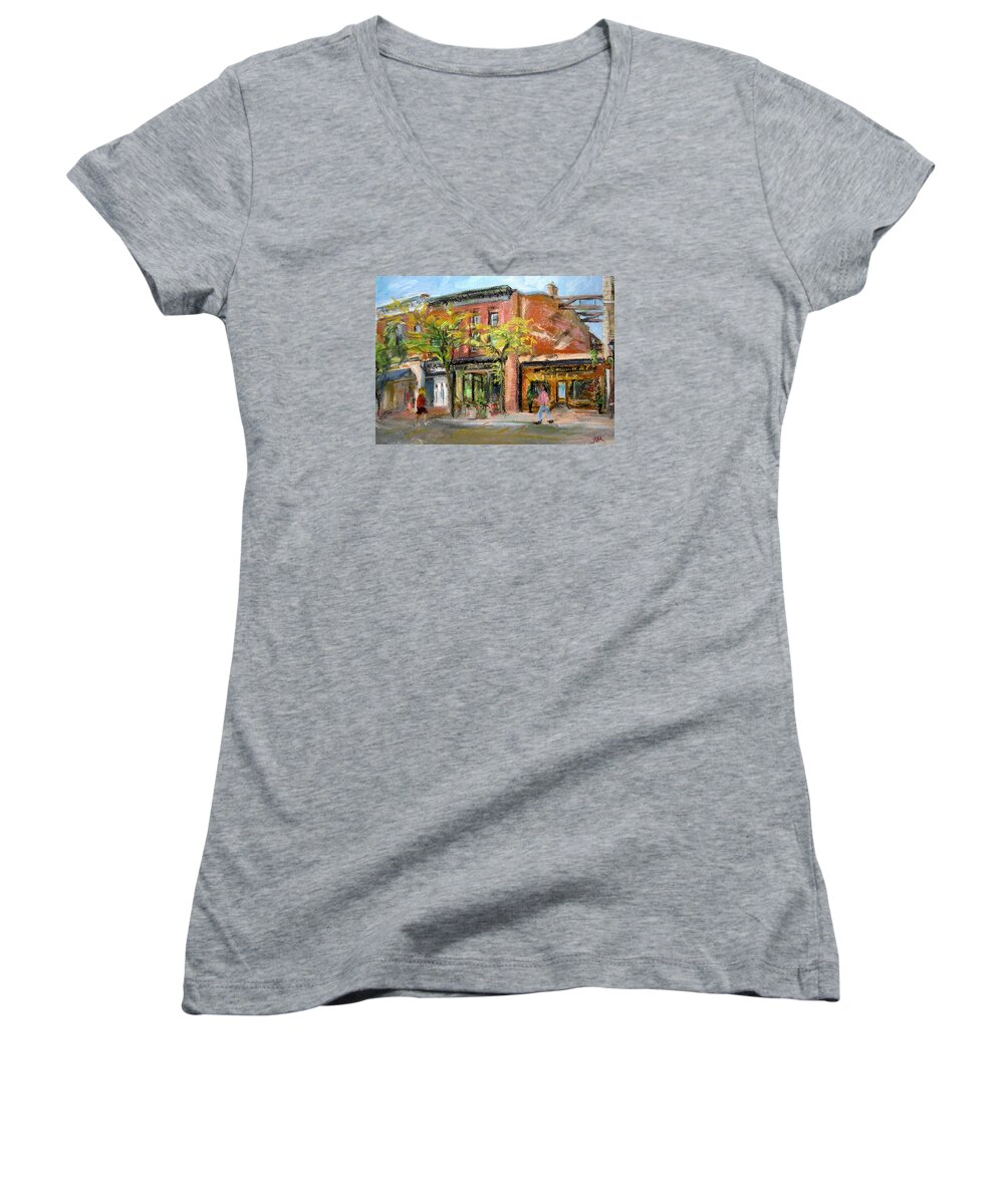 Street Women's V-Neck featuring the painting Street View by Jieming Wang