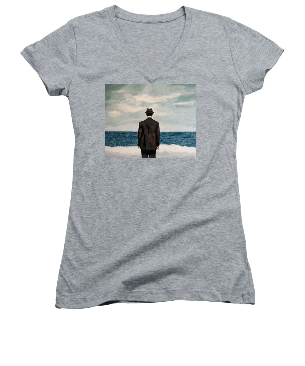 Boardwalk Women's V-Neck featuring the painting Suddenly Small by Dale Loos Jr