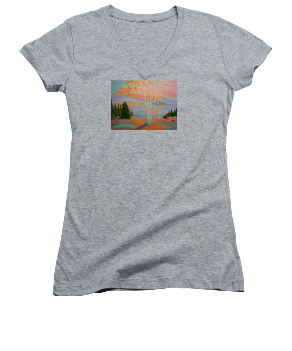 Landscape Women's V-Neck featuring the painting Sullivan Sunset by Francine Frank