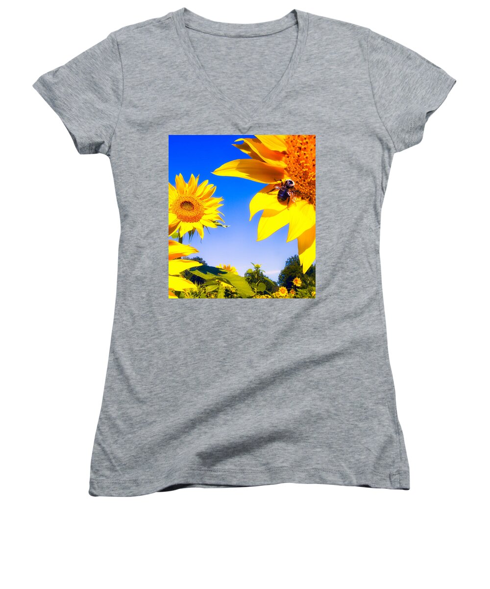 Sunflower Women's V-Neck featuring the photograph Summertime Sunflowers by Bob Orsillo