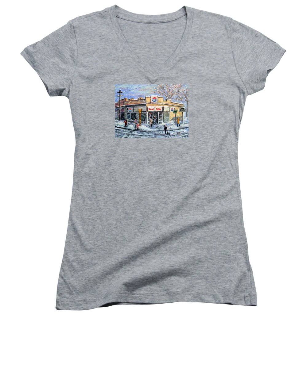 Girl Women's V-Neck featuring the painting Sunday Morning at Renie's Spa by Rita Brown