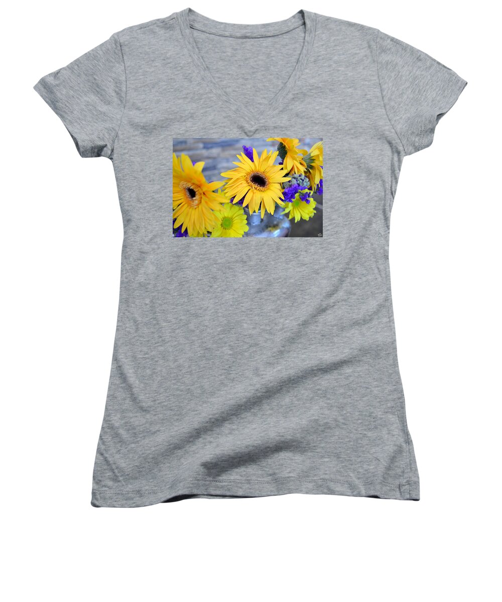 Sunflower Women's V-Neck featuring the photograph Sunny Days by Ally White