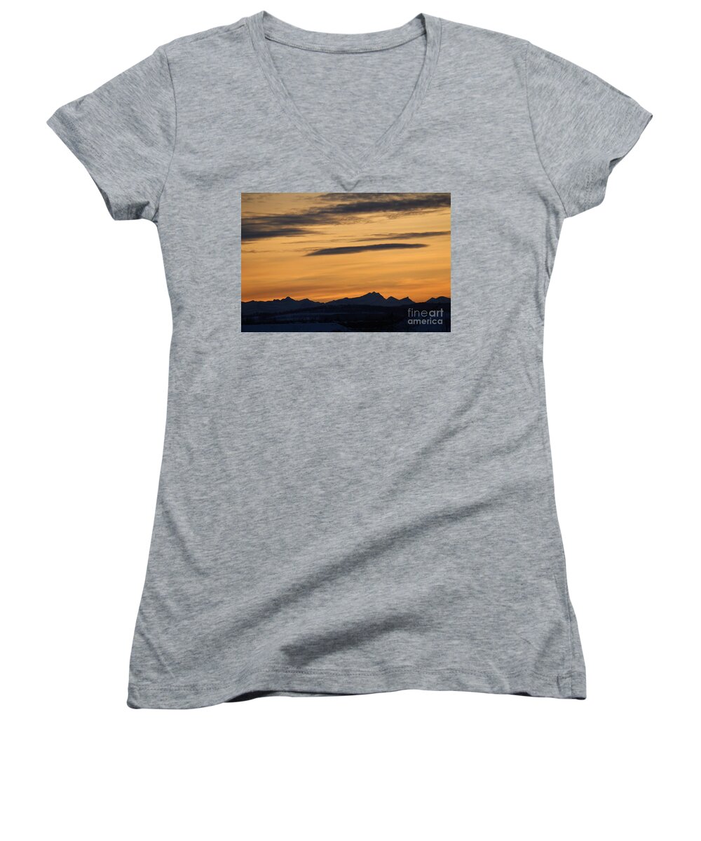 Sunset Women's V-Neck featuring the photograph Sunset from 567 by Ann E Robson