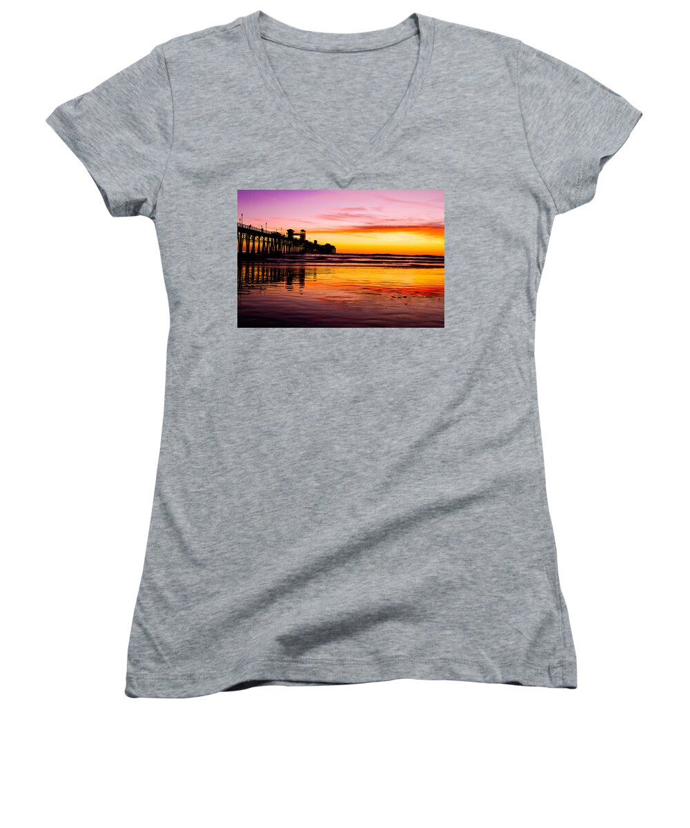 California Women's V-Neck featuring the photograph Sunset in Oceanside by Ben Graham