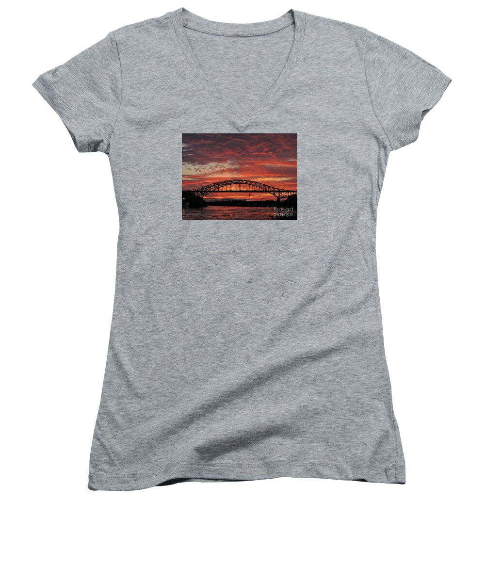 Waterscape Women's V-Neck featuring the photograph Sunset On The Piscataqua     by Marcia Lee Jones