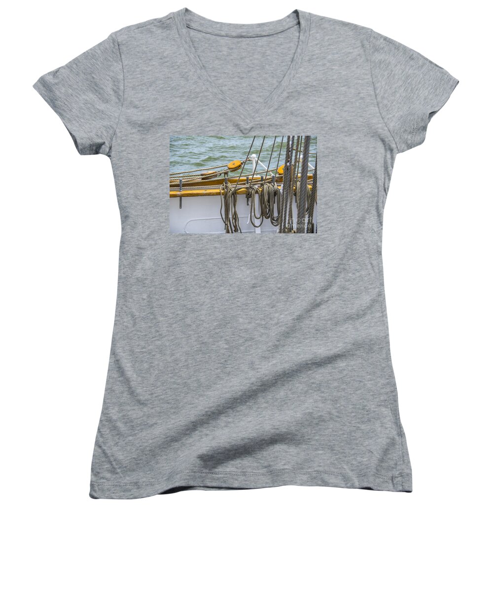 Tall Ship Rigging Women's V-Neck featuring the photograph All Knots by Dale Powell