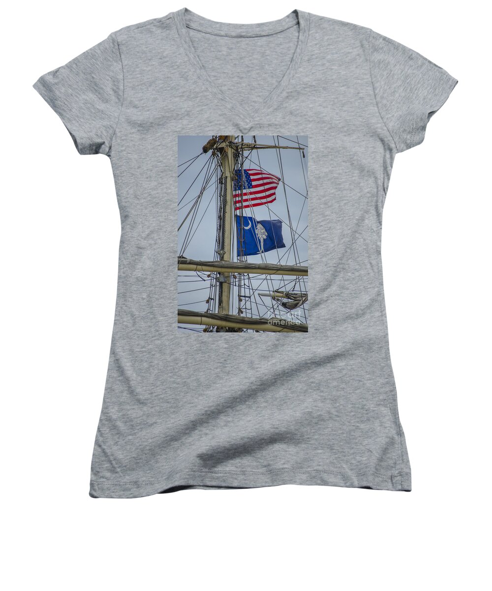 Tall Ships Women's V-Neck featuring the photograph Tall Ships Flags by Dale Powell