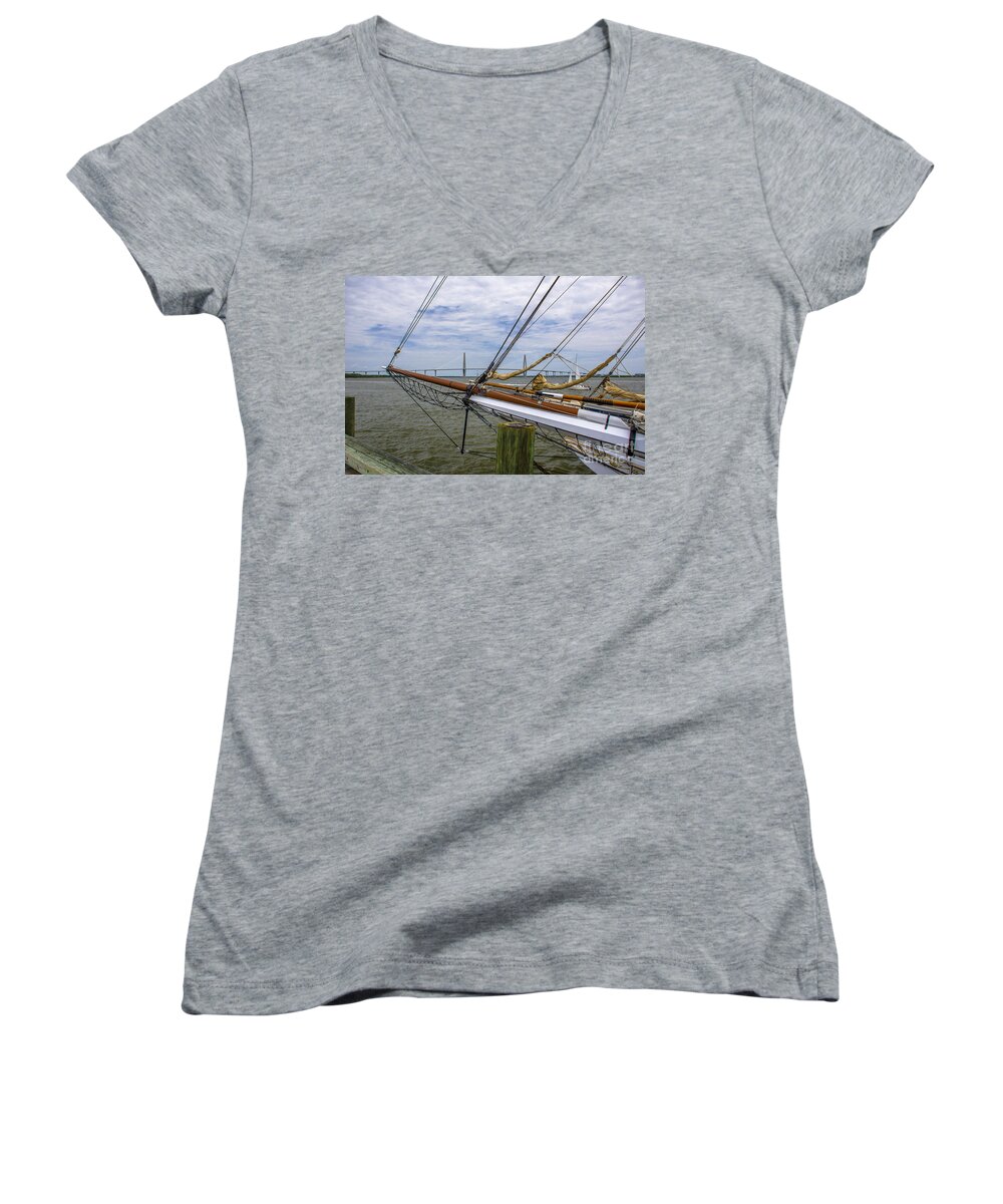 Tall Ships Women's V-Neck featuring the photograph Spirit of South Carolina Dreaming by Dale Powell