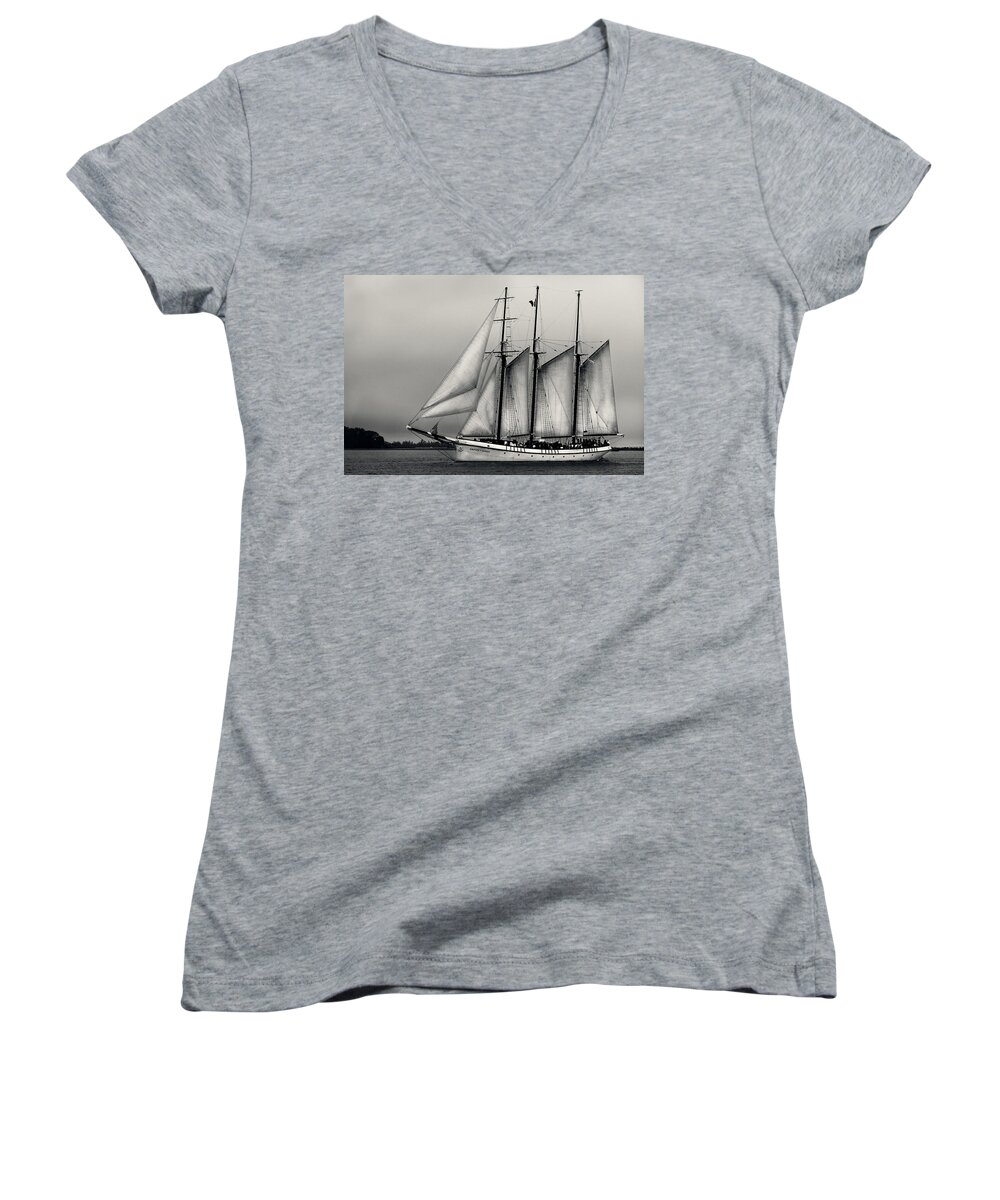 Boating Women's V-Neck featuring the pyrography Tall Ships Sailing boat by Peter V Quenter