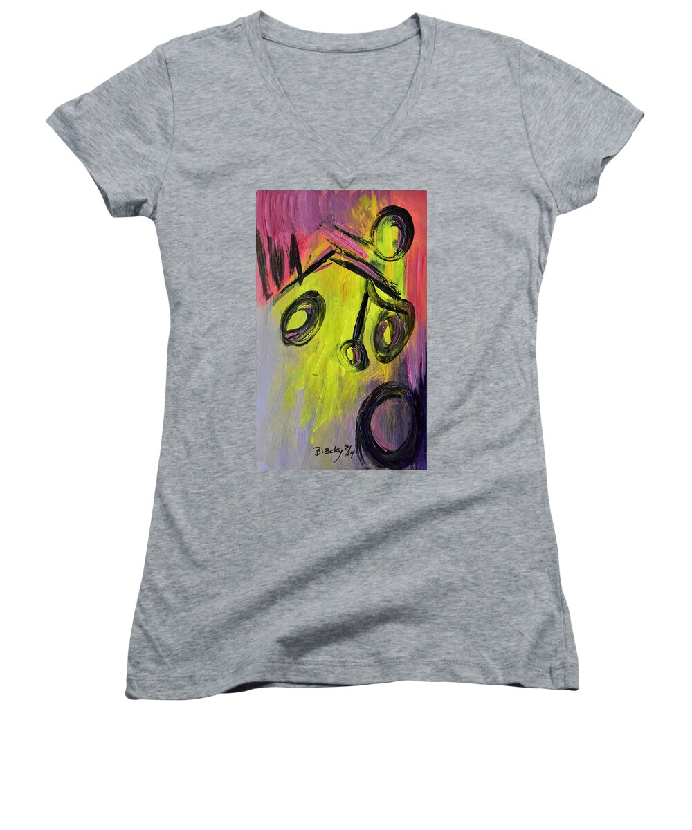 Taurus Women's V-Neck featuring the painting Taurus by Donna Blackhall