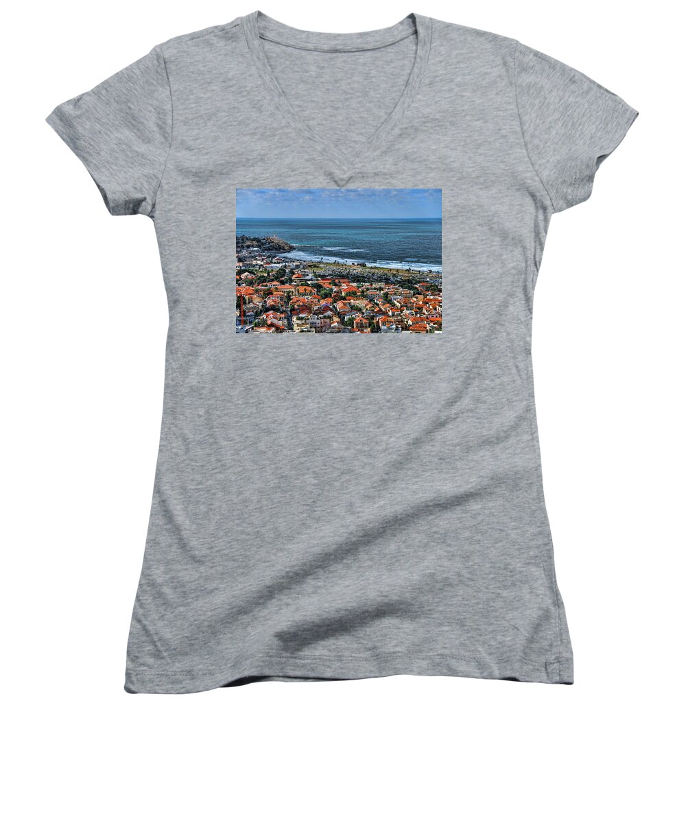 Israel Women's V-Neck featuring the photograph Tel Aviv spring time by Ron Shoshani