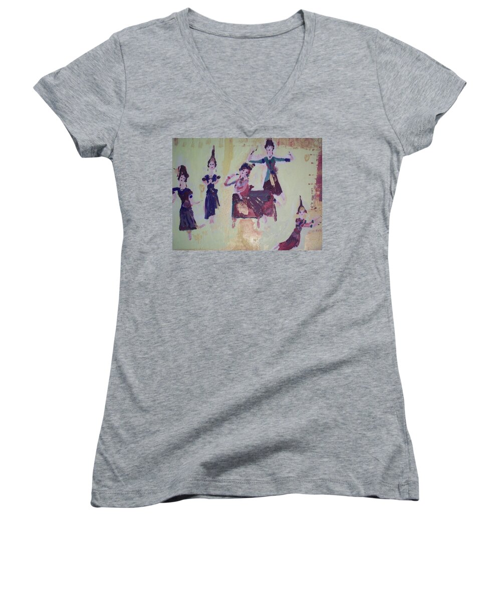 Dance Women's V-Neck featuring the painting Thai Dance by Judith Desrosiers
