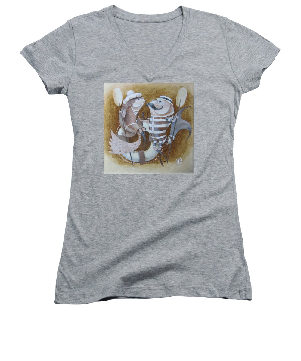 Animal Women's V-Neck featuring the painting The Beach by Marina Gnetetsky