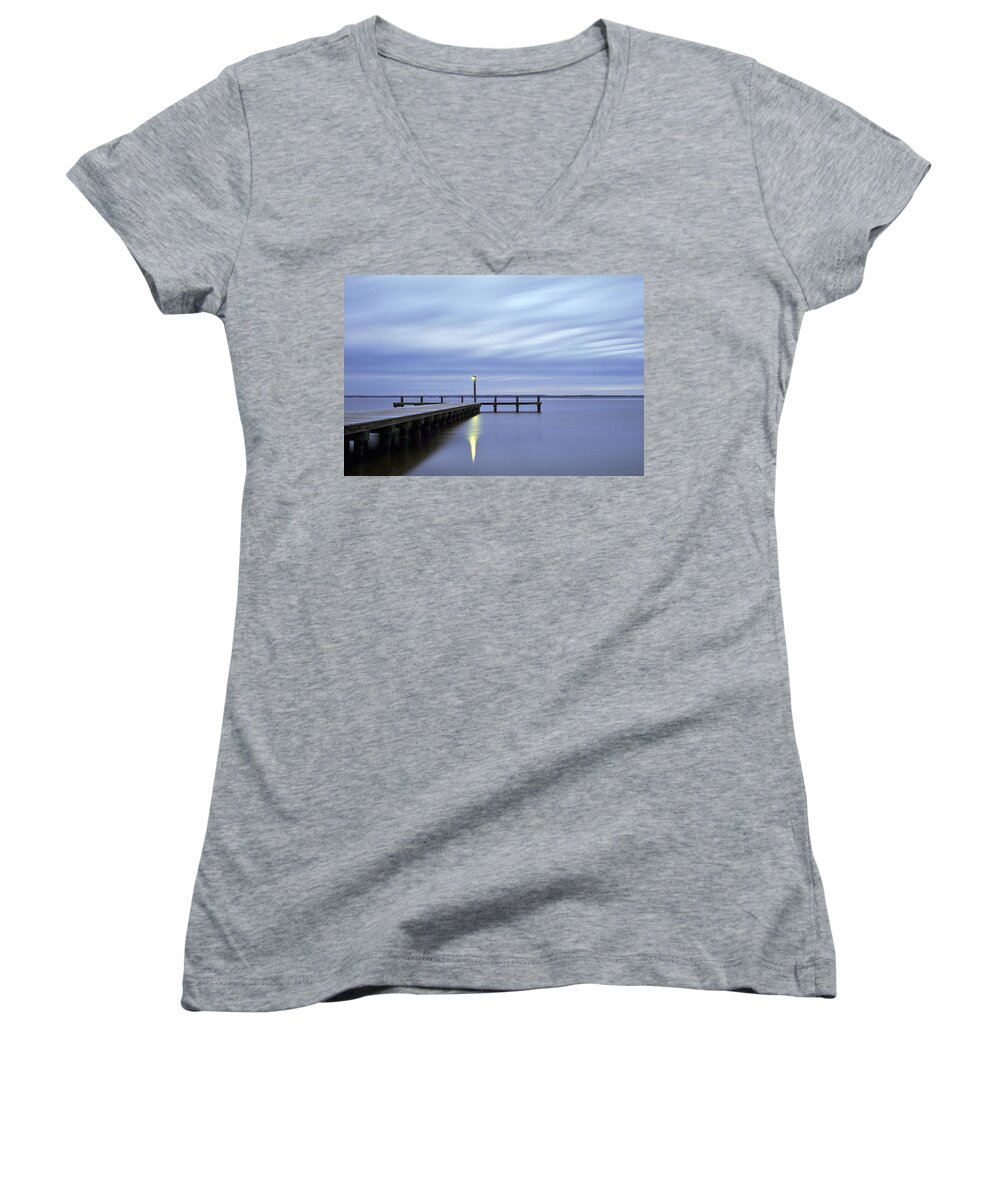 The Blues Women's V-Neck featuring the photograph The Blues Lavallette New Jersey by Terry DeLuco