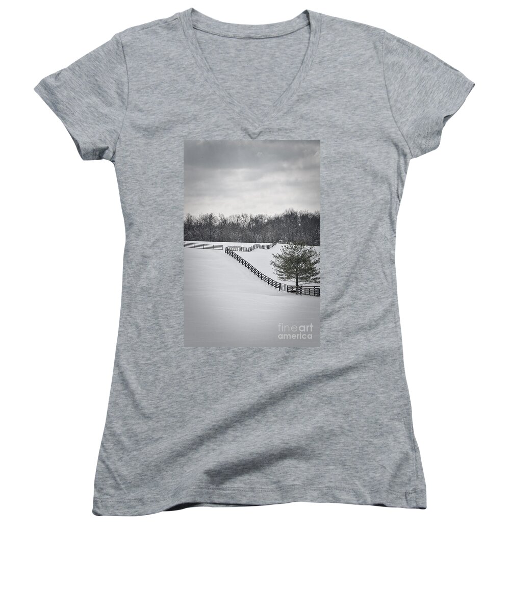 Beautiful Women's V-Neck featuring the photograph The Color Of Winter - BW by Mary Carol Story