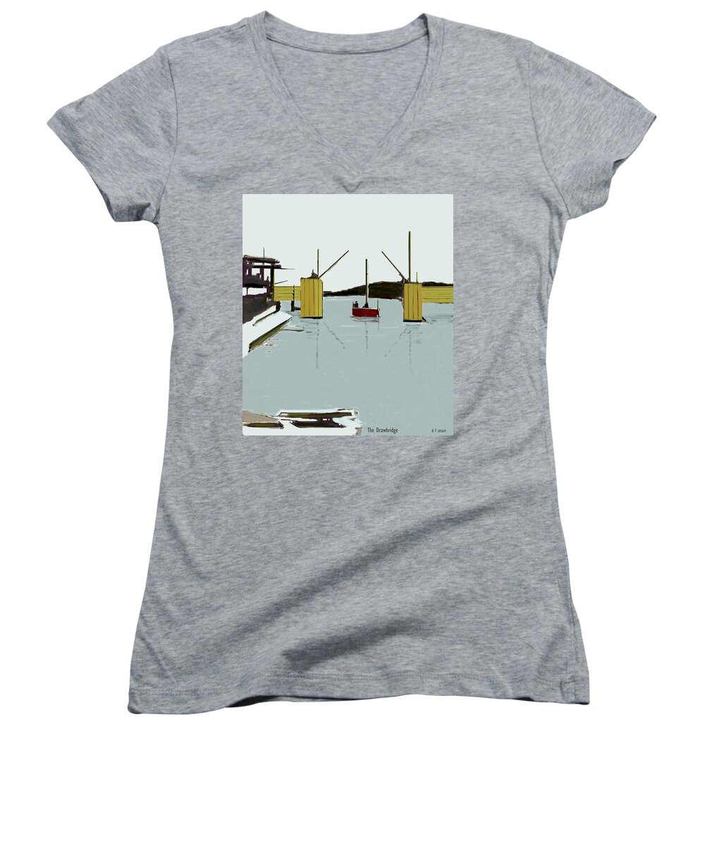 Women's V-Neck featuring the painting The Drawbridge  Number 4 by Diane Strain