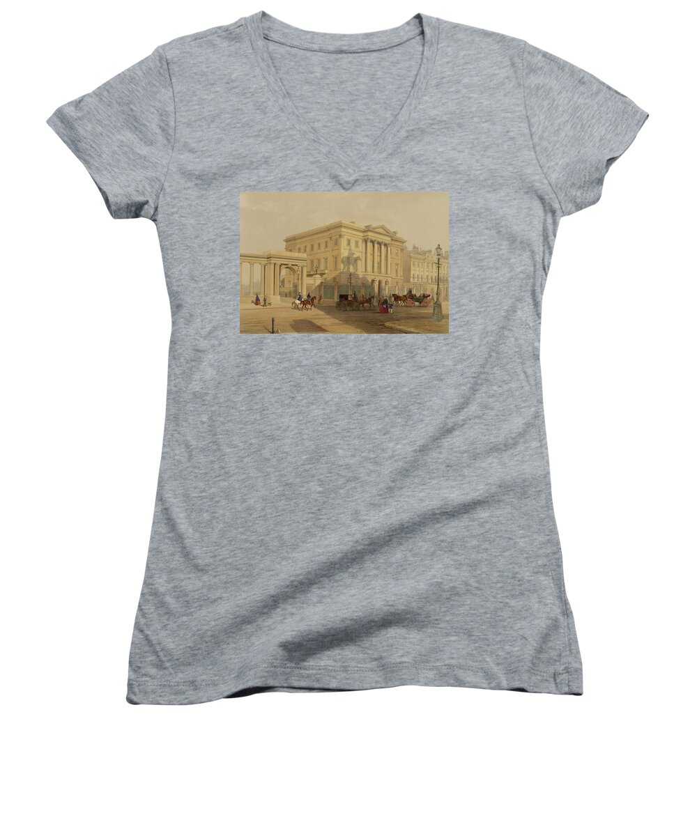Hyde Park Corner Women's V-Neck featuring the painting The Exterior Of Apsley House, 1853 by English School