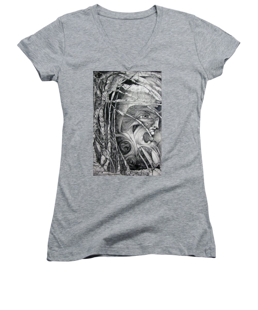 Fomorii Women's V-Neck featuring the drawing The Eye of the Fomorii - Regrouping for the Battle by Otto Rapp
