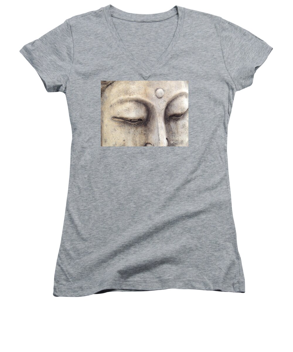 Budda Women's V-Neck featuring the photograph The Eyes of Buddah by Jacklyn Duryea Fraizer
